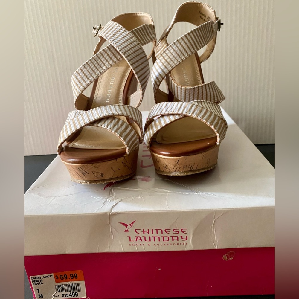 Chinese Laundry Mandisa Natural Wedges, Size 7, BRAND NEW!